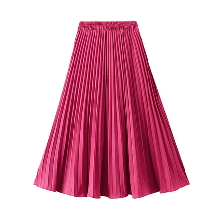

Women s Midi Business Skirt Summer Solid Elastic High Waist Fold Buttons Suit Skirt Pleat Swing Dressy Midi Skirt