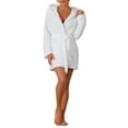 thumbnail image 2 of INSPIRE CHIC Women's Fuzzy Robe Belted Hooded Fleece Plush Bath Robe Fall Winter Mini Spa Robes with Pockets XS White, 2 of 5
