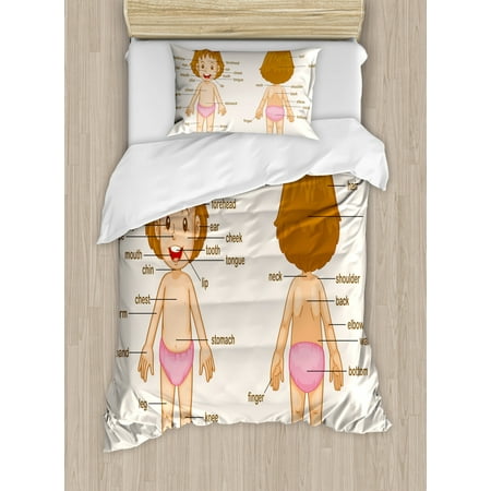 Educational Twin Size Duvet Cover Set Cute Little Cartoon Girl