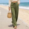 thumbnail image 6 of Women's Soft Nylon Spandex Stretch Trousers, Elastic Waist Straight Leg Long Pants with Functional Pockets, Tummy Control Slimming Fit, Casual Daily Wear, Work & Weekend | TruHer,Army Green L, 6 of 9