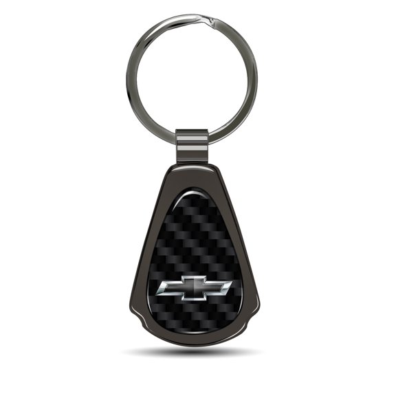 iPick Image for Chevrolet Black Logo Real Black Carbon Fiber Gunmetal Black Teardrop Key Chain, Official Licensed