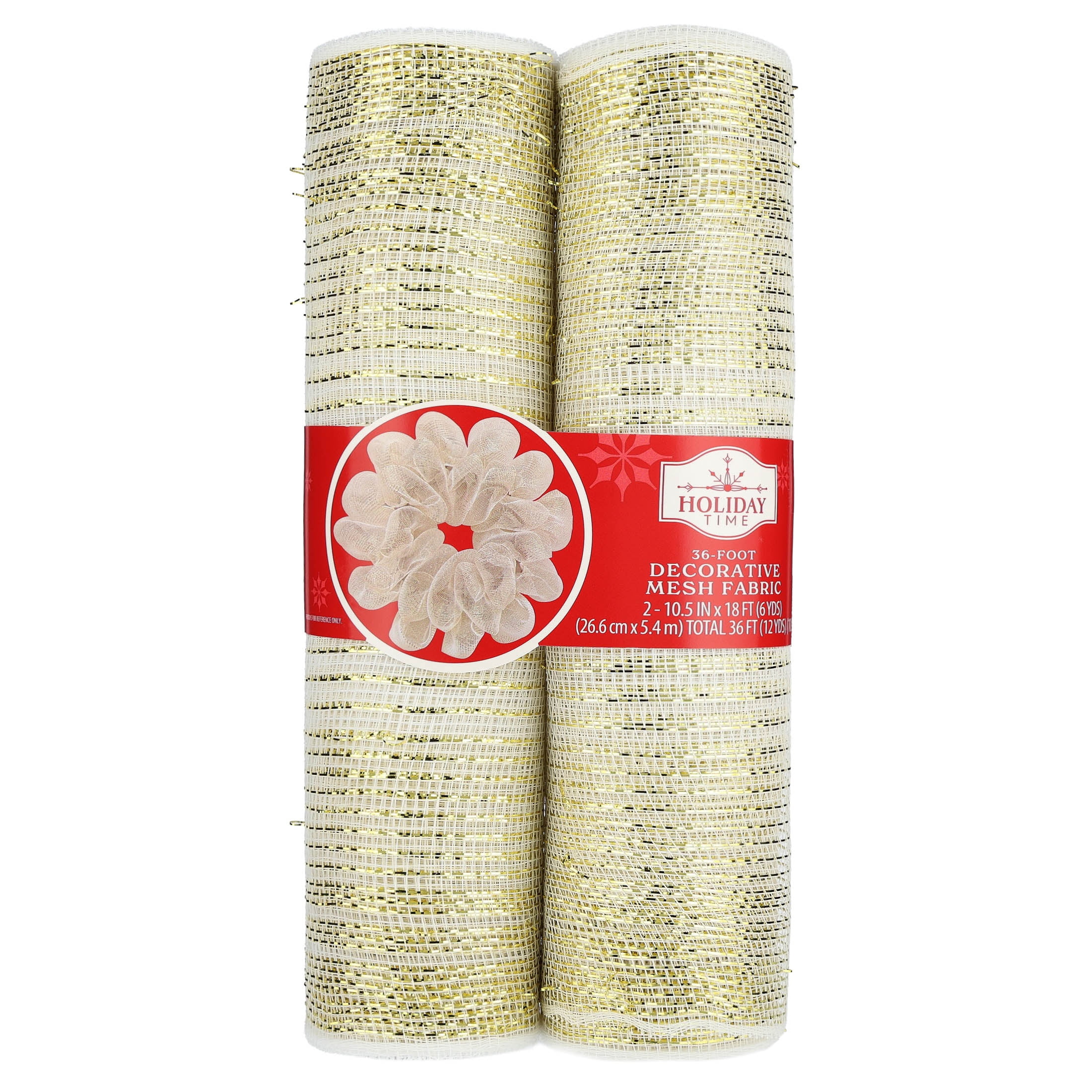 Gold and White Decorative Mesh Fabric, 10.5" x 18', 2 Count, by Holiday Time