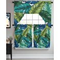 thumbnail image 3 of Summer Tropical Leaves Kitchen Curtain and Valance Set 3 Pieces,Rod Pocket Short Tier Curtains 24 Inch Length,Blue Green Botanical Leaf Plants Swag Topper Small Window Treatment for Cafe Bathroom, 3 of 6