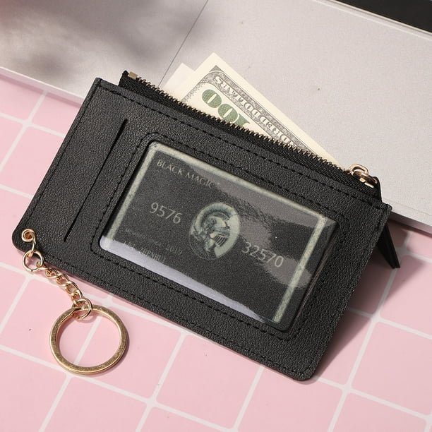 Cartera para mujer, monedero corto de PU, tarjetero delgado a la moda (negro)