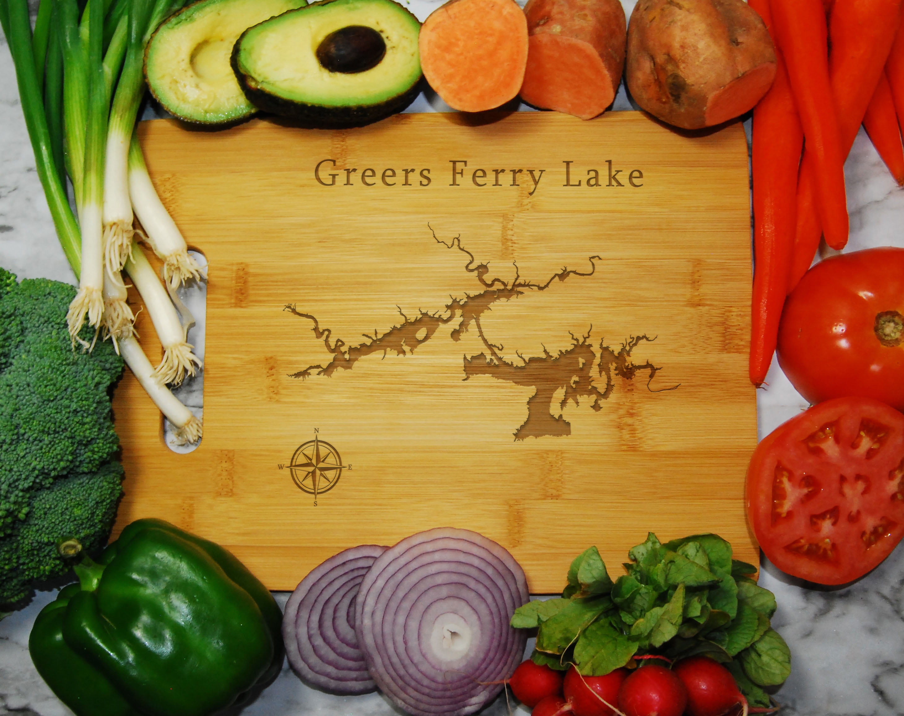 Greers Ferry Lake Map Engraved Bamboo Cutting Board 9.75x13.75 inches Arkansas 