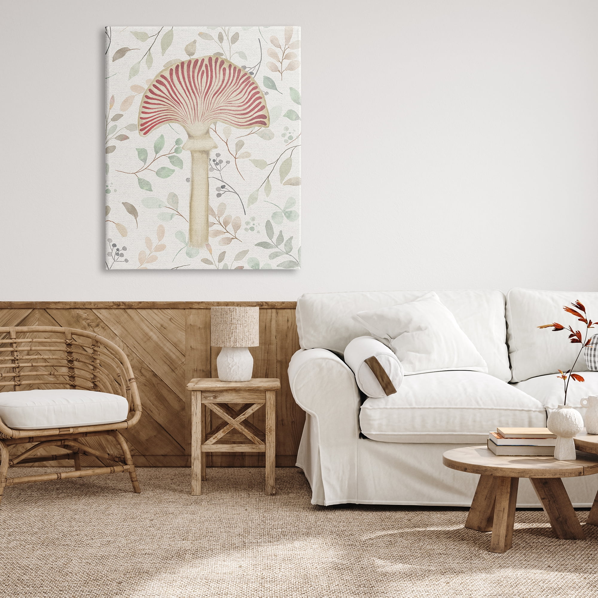 Stupell Industries Soft Botanicals & Mushroom Botanical & Floral Painting Gallery Wrapped Canvas Art Print Wall Art, 36 x 48