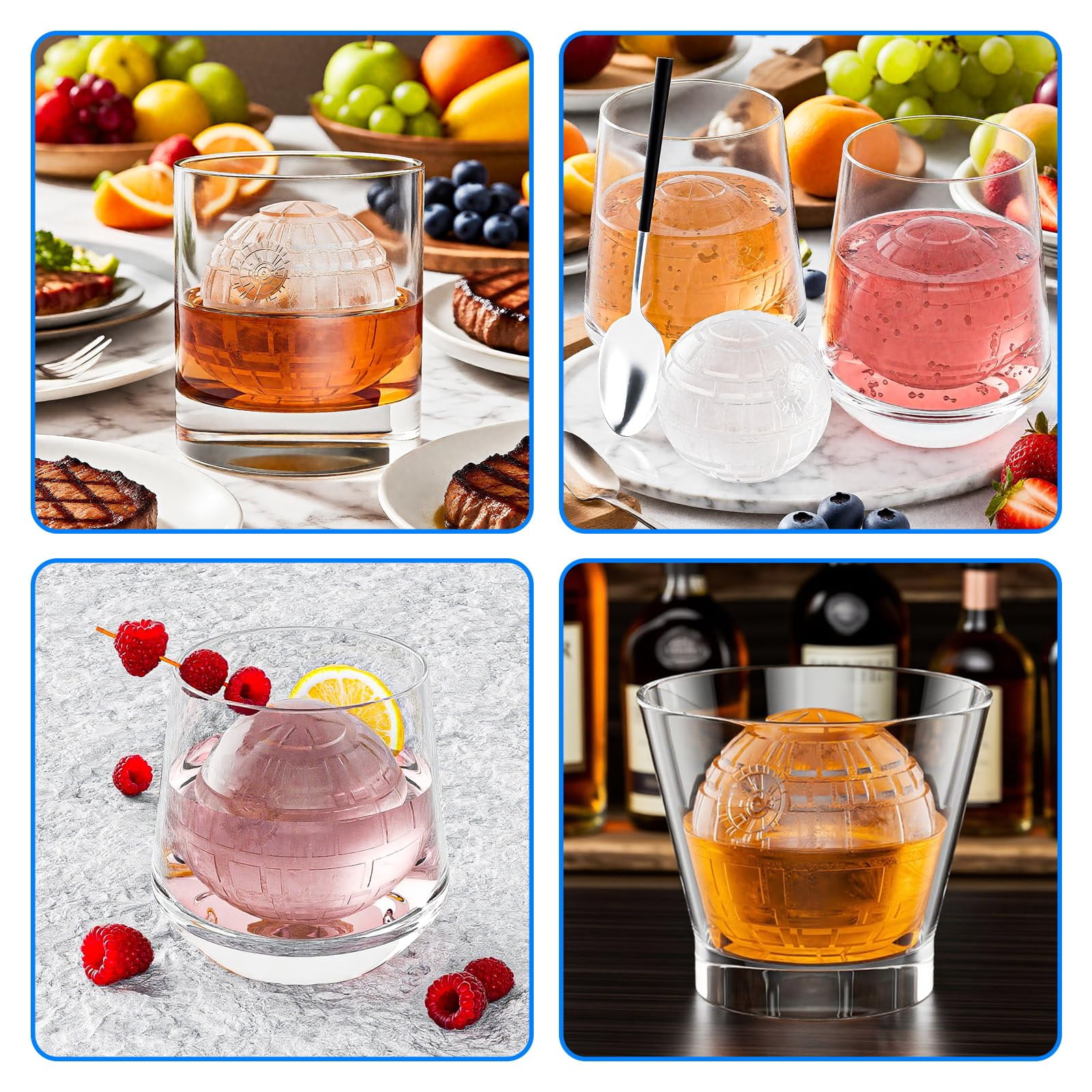 6 Chamber 2.34" 3d Death Star Ball Ice Cube Tray With Funnel Large Round Molds Silicone Fun Shapes Circle For Chilling Brandy And Beverages