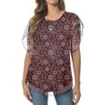 thumbnail image 3 of Aiyino Womens Ruffle 3/4 Sleeve Mesh Blouses Plus Size Loose Flowy Tops Stretchy Shirts，Floral Dark Red, 3 of 7