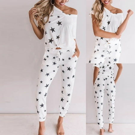 

dmqupv Insulated Pants Home Print Sport Pajamas Wear Sets Suit Women Tops+Pant Women plus Size Pant Suits for Wedding Guest White X-Large