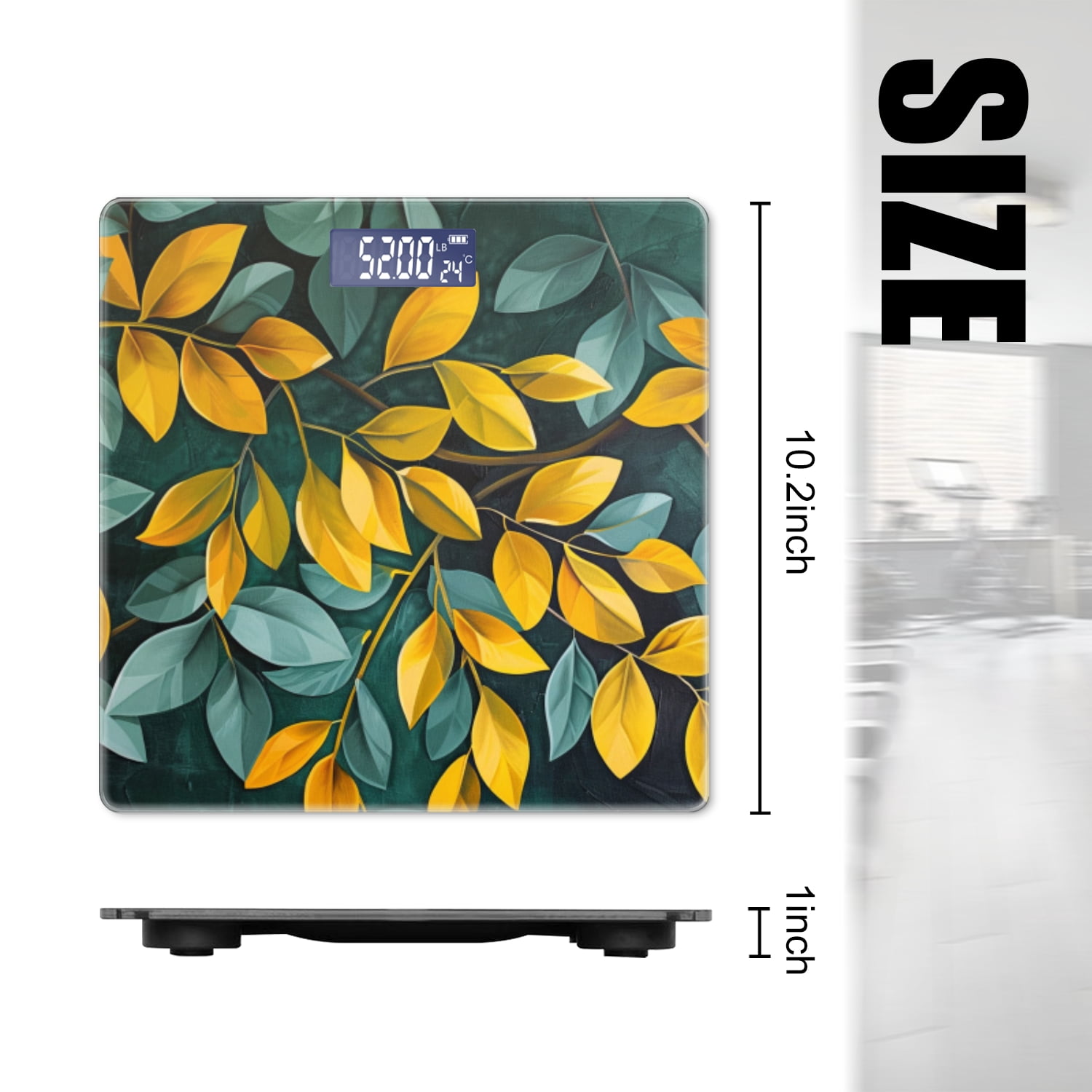 Bathroom Scale, Highly Accurate Digital Body Scale,Precisely Measures Weight up to 400 lbs-Leaves Yellow And Green Leaves On Dark Background