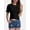 black, variant on Women's Summer Round Neck Short Sleeve Twist Front Crop Top Casual Blouse