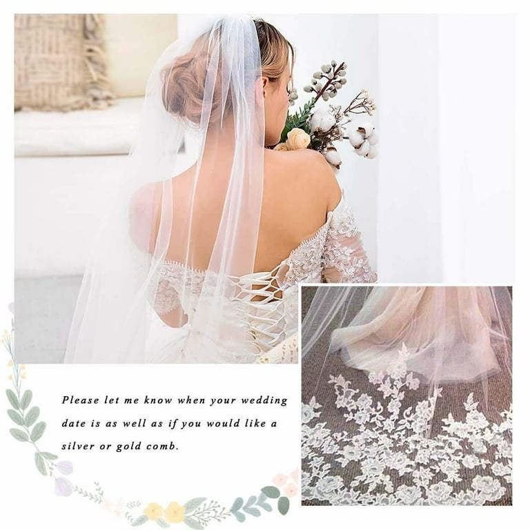 Misshow White Ivory Lace Edge Cathedral Length Wedding Bridal Veil with Comb