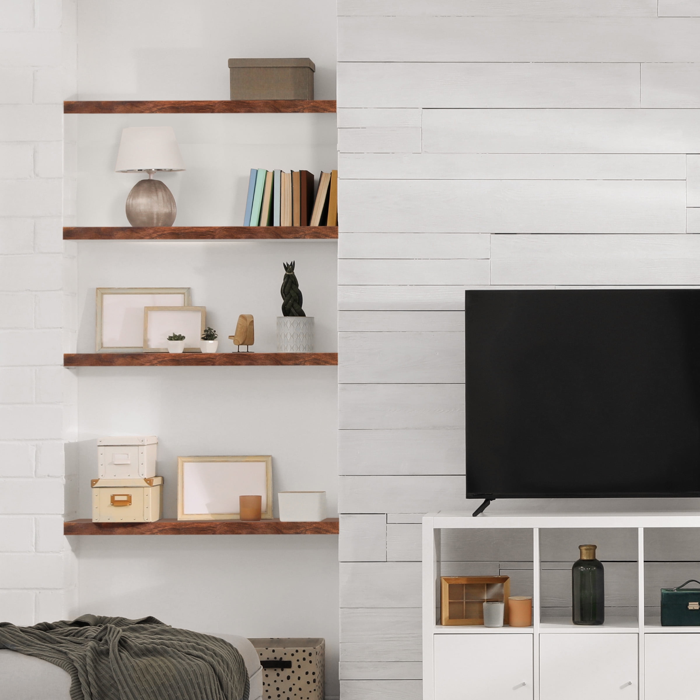 Sorbus Wood Floating Shelves for Wall - 16” Solid Wood Wall Shelves for Bathroom Decor, Books, Bedroom & Living Room - Set of 2 Wall Mounted Kitchen Shelves - Durable 100% Premium Solid Pine