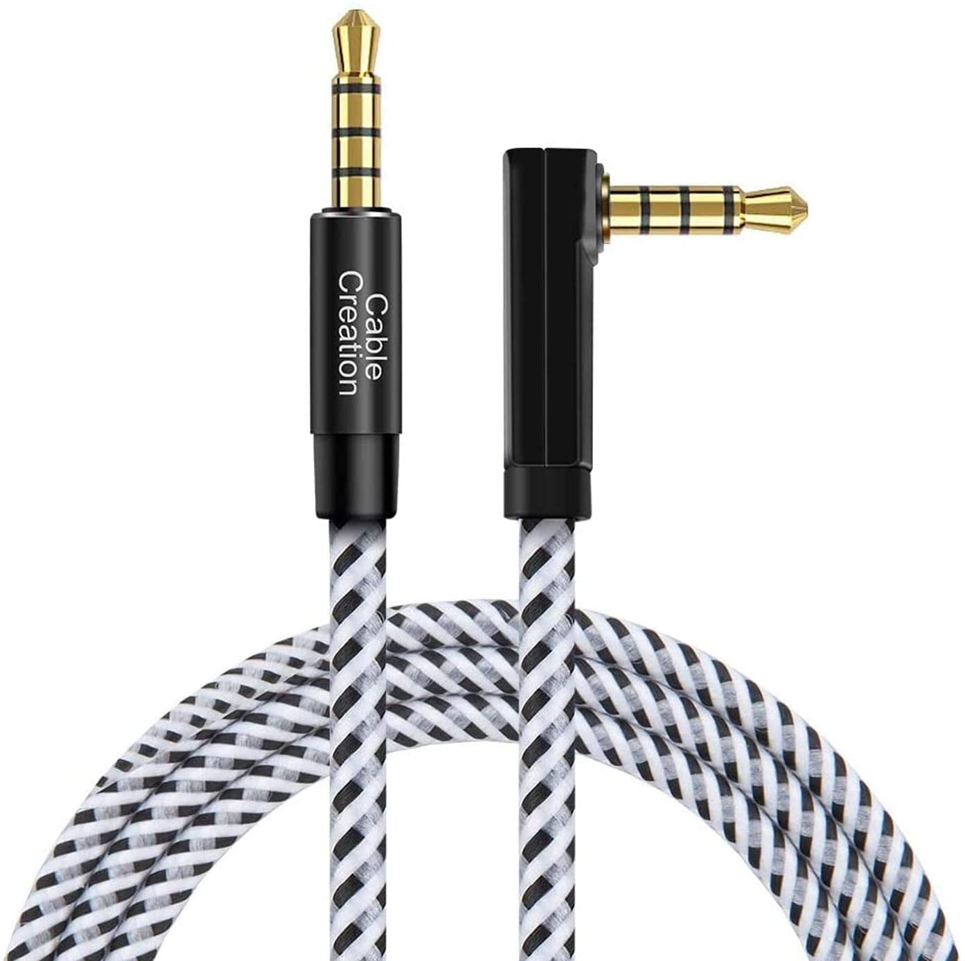 6FT Gold 3.5mm 4 Poles Stereo Right Angle Male to Male TRRS Audio Adapter Cable 