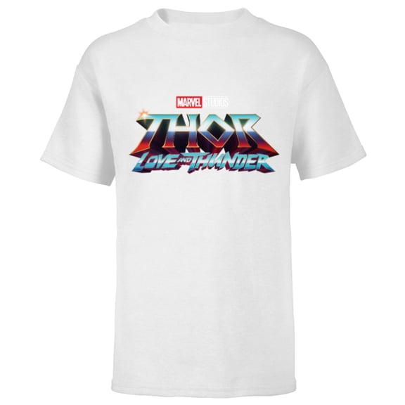 Marvel Thor: Love and Thunder Movie Logo - Short Sleeve T-Shirt for Kids - Customized-White