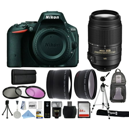 Nikon D5500 DSLR Digital Camera (Body Only) + 55-300mm VR Lens + Backpack + 64GB Memory Card + i-TTL LCD Flash + 2.2x Telephoto + 0.43x Wide Angle + 3 Filters + Cleaning
