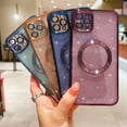 thumbnail image 6 of Compatible with iPhone 11 Pro Magnetic Glitter Case, Luxury Plating Cute Bling Clear Phone Case, Compatible with MagSafe for Women Girls with Camera Protector Back Cover - Purple, 6 of 10