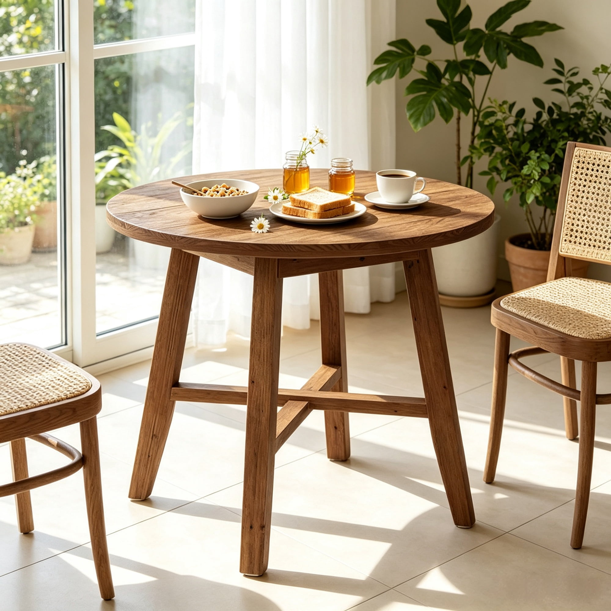 31.5 in Round Wood Dining Table, Farmhouse Style for 2-4 People