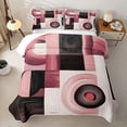thumbnail image 2 of Castle Fairy Abstract Curved Ring Twin Quilt Set 2 Pieces,Geometric Square Block Twin Coverlet Set,Dusty Rose Black,1 Bedspread and 1 Pillowcase, 2 of 7