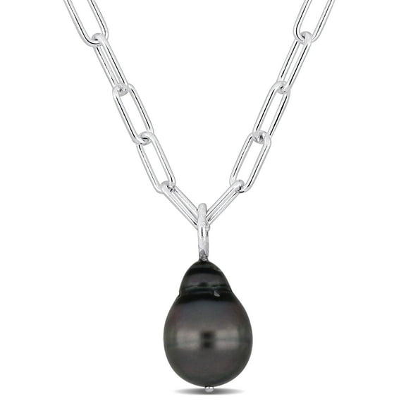Everly Women's Cultured Tahitian Pearl Sterling Silver Pendant with Oval Link Chain - 18 in