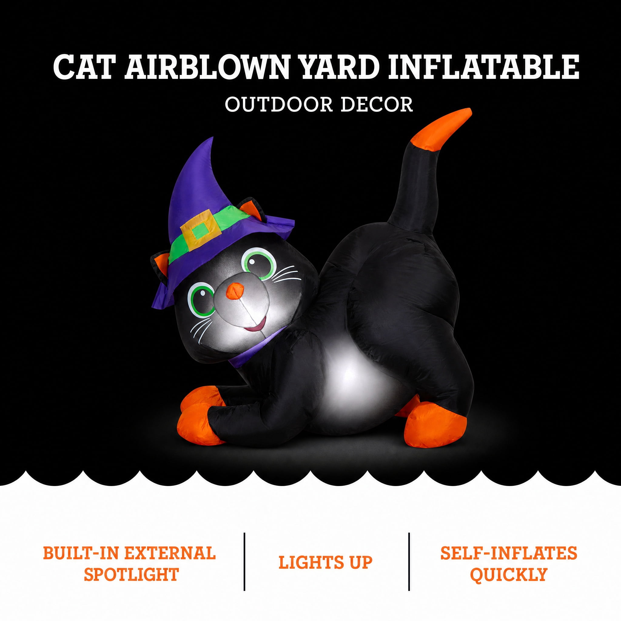 Black Cat Airblown Yard Inflatable, Multicolor, 3', Halloween by Way To Celebrate