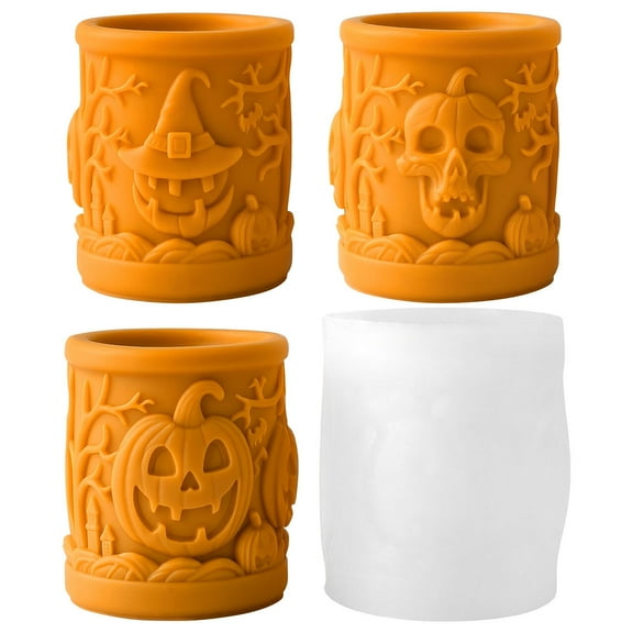 2PCS 3D Pumpkin Cylindrical Candle Molds Halloween Resin Casting Silicone Molds for DIY Aromatherapy Candles Wax Plaster Polymer Clay Decoration