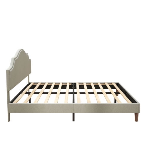 Queen Size Upholstered Platform Bed with Adjustable Headboard, Beige Linen Fabric, Modern Simple Style, No Box Spring Needed, Easy Assembly