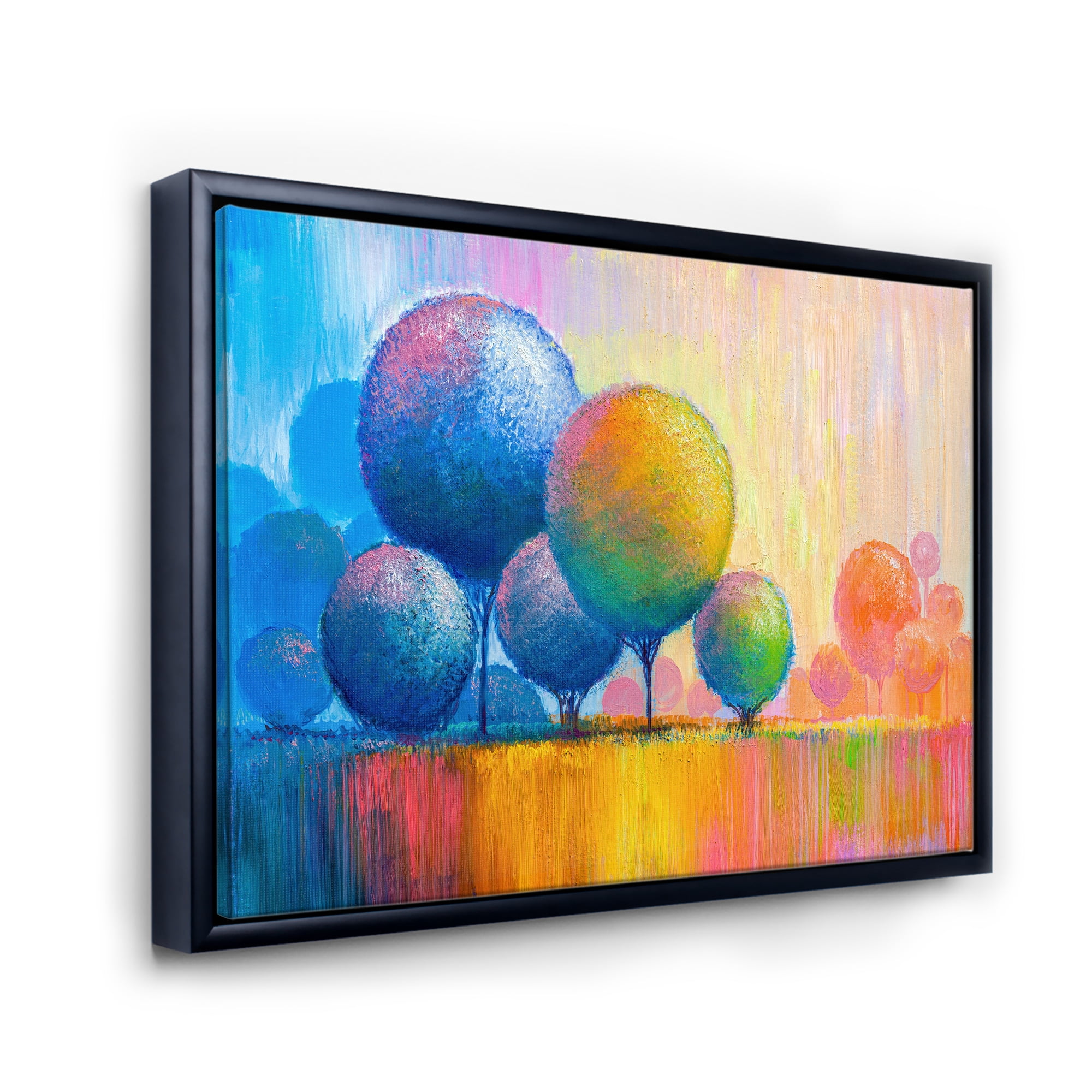Designart 'Ornamental Colourful Trees VII' Modern Framed Canvas Wall Art Print