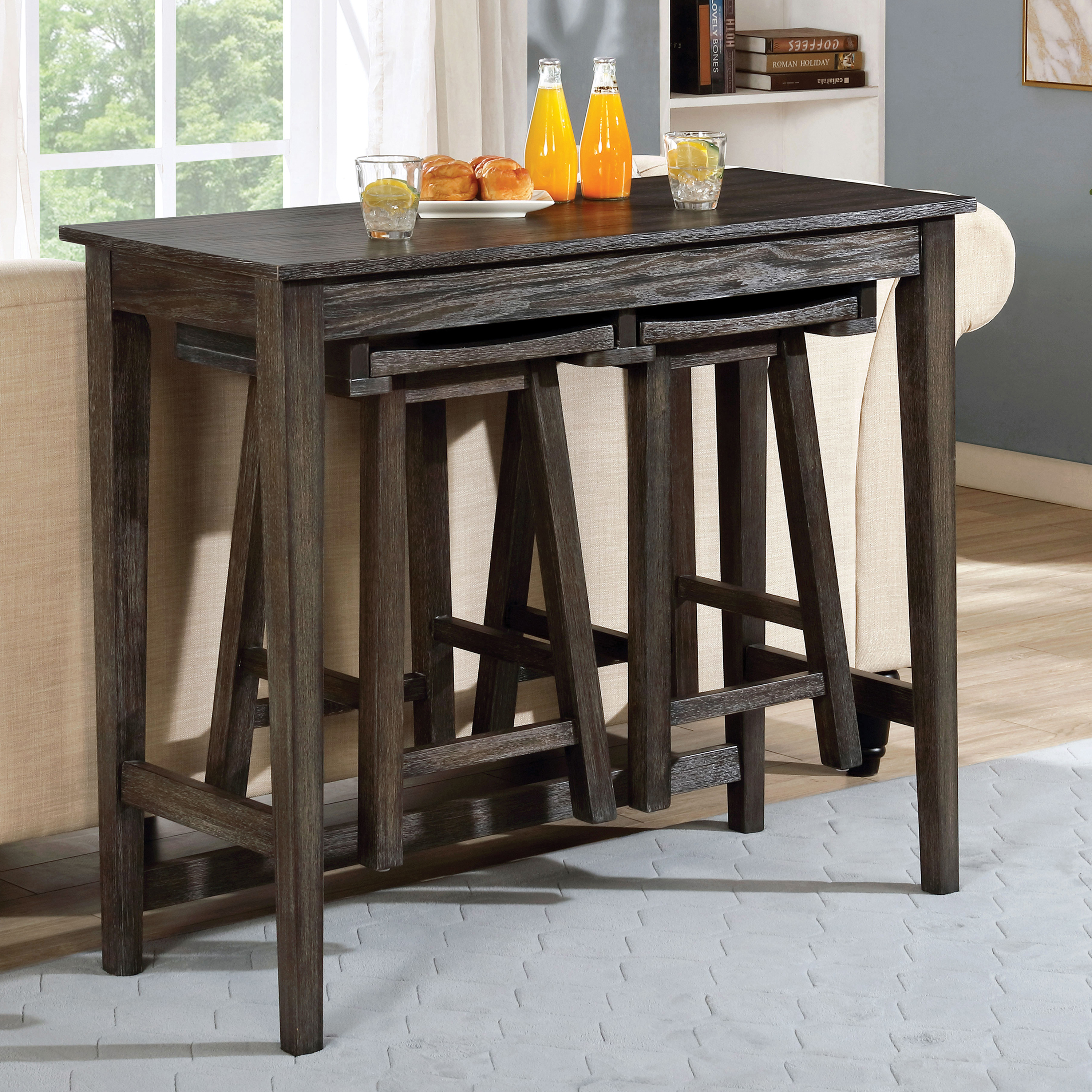 Furniture of America Tryst 3-Piece Wood Bar Table Set, Gray
