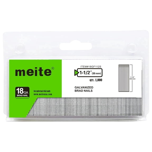MEITE 18 Gauge Brad Nails 1-1/2" inch Length Galvanized Finish Small Nails 1,000 Pcs/Pack