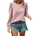 thumbnail image 2 of Womens Long Puffed-Sleeve Tops Plus Size S-5X Casual Crewneck Pullover T-Shirts Ladies Trendy Textured Solid Loose Comfort Blouses Tees, 2 of 8