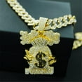 thumbnail image 2 of Men Women Hip Hop Cartoon Money Bag Pendant Necklace with 15mm Crystal Cuban Chain HipHop Iced Out Bling Necklaces Fashion Charm Jewelry, 2 of 4