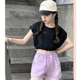 thumbnail image 6 of GiLiling Girls Distressed Denim Shorts, Elastic Waist Ripped Frayed Hem Sparkle Summer Jean Shorts for Kids Teens (Purple, 5-6 Years), 6 of 7