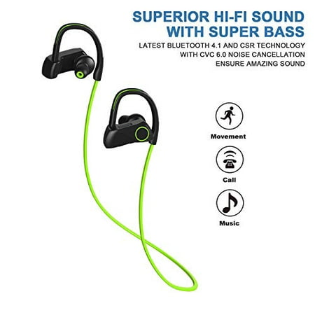 Newest 2018 Bluetooth Headphones Best Wireless Sport Earphones w/Mic IPX7 Waterproof HD Stereo Sweatproof Earbuds for Gym (Best Earphones To Run With)