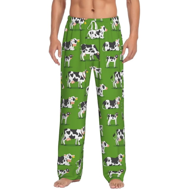 Kdxio Cows With Calfs Green Pattern Men's Pajama Pants, Elastic Waist with Drawstring and Pockets, Comfortable Loungewear-Small