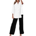 thumbnail image 5 of JFGHDG 2 Peice Linen Sets Flowy Boho Outfits Baggy Straight Leg Linen Shirts for Women Loose Gauze Tunics Embroidered Shirt and Pant Long Lounge Pant Capri Sets Women Boho Peasant Tops White 5XL, 5 of 5