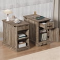 thumbnail image 2 of Hommpa Farmhouse End Tables With Charging Station For Living Room, Narrow Sofa Side Table With Storage For Small Spaces, Nightstand Bedside Table With Barn Door For Bedroom, Light Ivory, 2 of 9