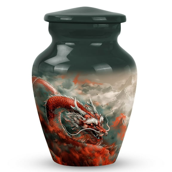 The Vermilion Dragon Realm - Adult Funeral Urn - Small Urns - 3 Inch - Pack Of 1 - Memorial Urns For Grandparents - Urn For Human Ashes - Mini Urns For Ashes - Keepsake Urn For Male & Female