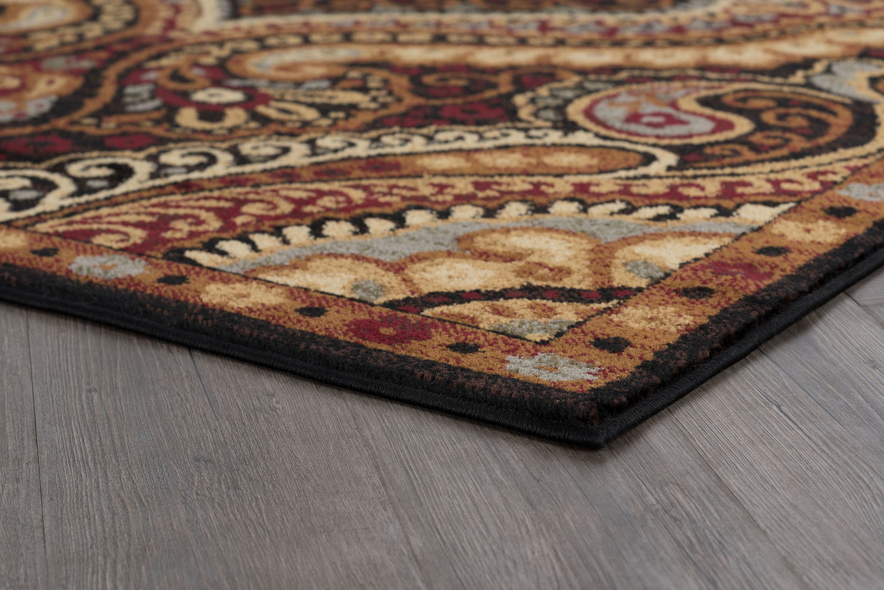 Transitional 8x10 Area Rug (7'6'' x 9'10'') Paisley Black, Red Living Room Easy to Clean