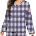 thumbnail image 6 of Women's Plaid Pajama Set, 2 Piece Loungewear Outfits V Neck Comfy Sleepwear Fall Long Sleeve Tops and Long Pants New Women Tracksuits 2 Piece Set Purple L, 6 of 7