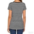 thumbnail image 3 of Qiopertar Women's Striped T-Shirt Casual Basic Round Neck Short Sleeve Lightweight Soft Summer Tops Slim Fit Print Tee, Black XXL, 3 of 6