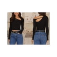 thumbnail image 2 of AIGUR Women's Asymmetric Cropped Tops Solid Color Cutout Front Long Sleeve Slim Fit Casual T-Shirts, 2 of 8