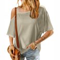 thumbnail image 4 of AherBiu Summer Tops for Women Short Sleeve One-Shoulder Casual Loose Fitted Tunic Top Shirts Blouse, 4 of 7