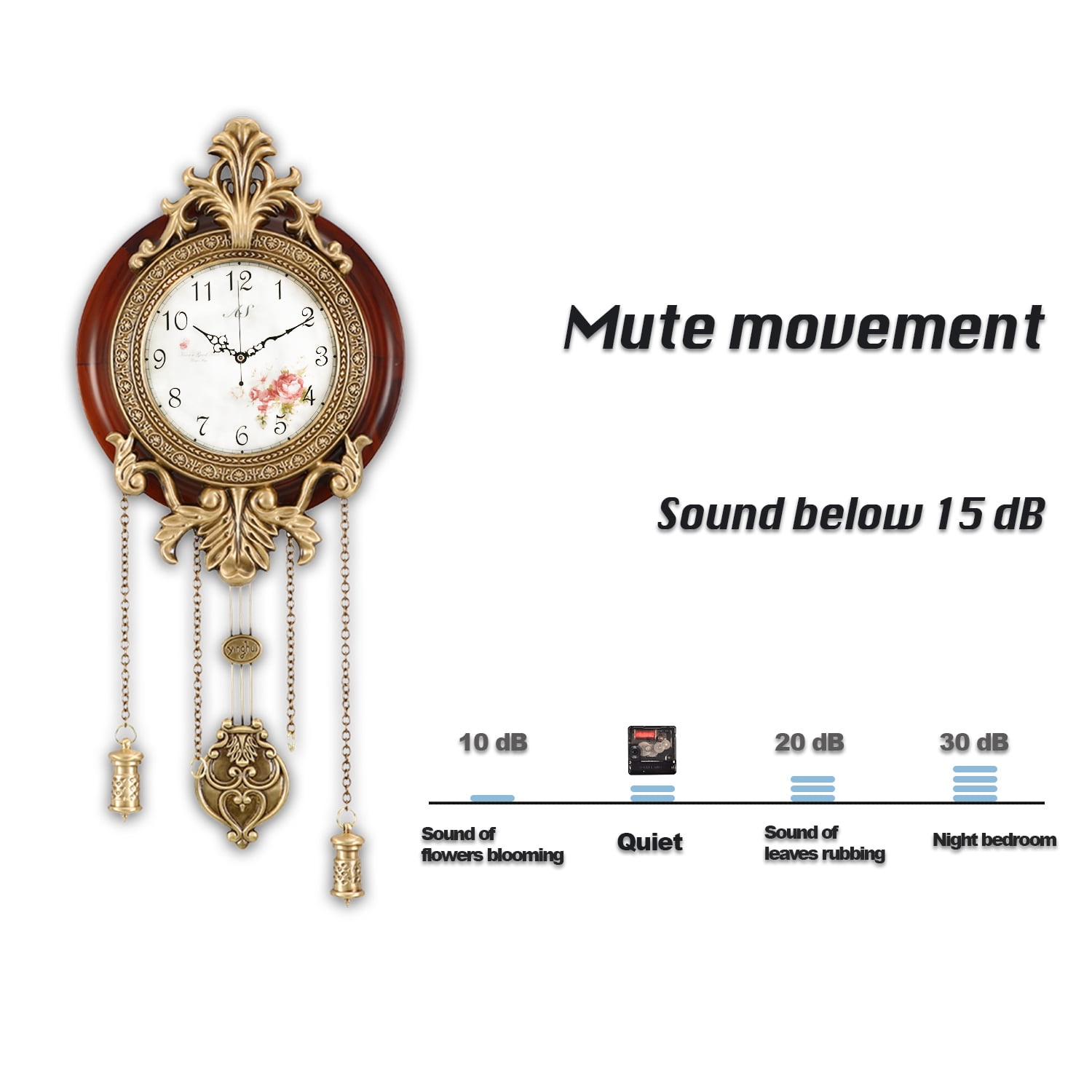 Aero Snail 9" Pendulum Wall Clock, Solid Wood, Battery Operated, Retro Vintage Clock 205C