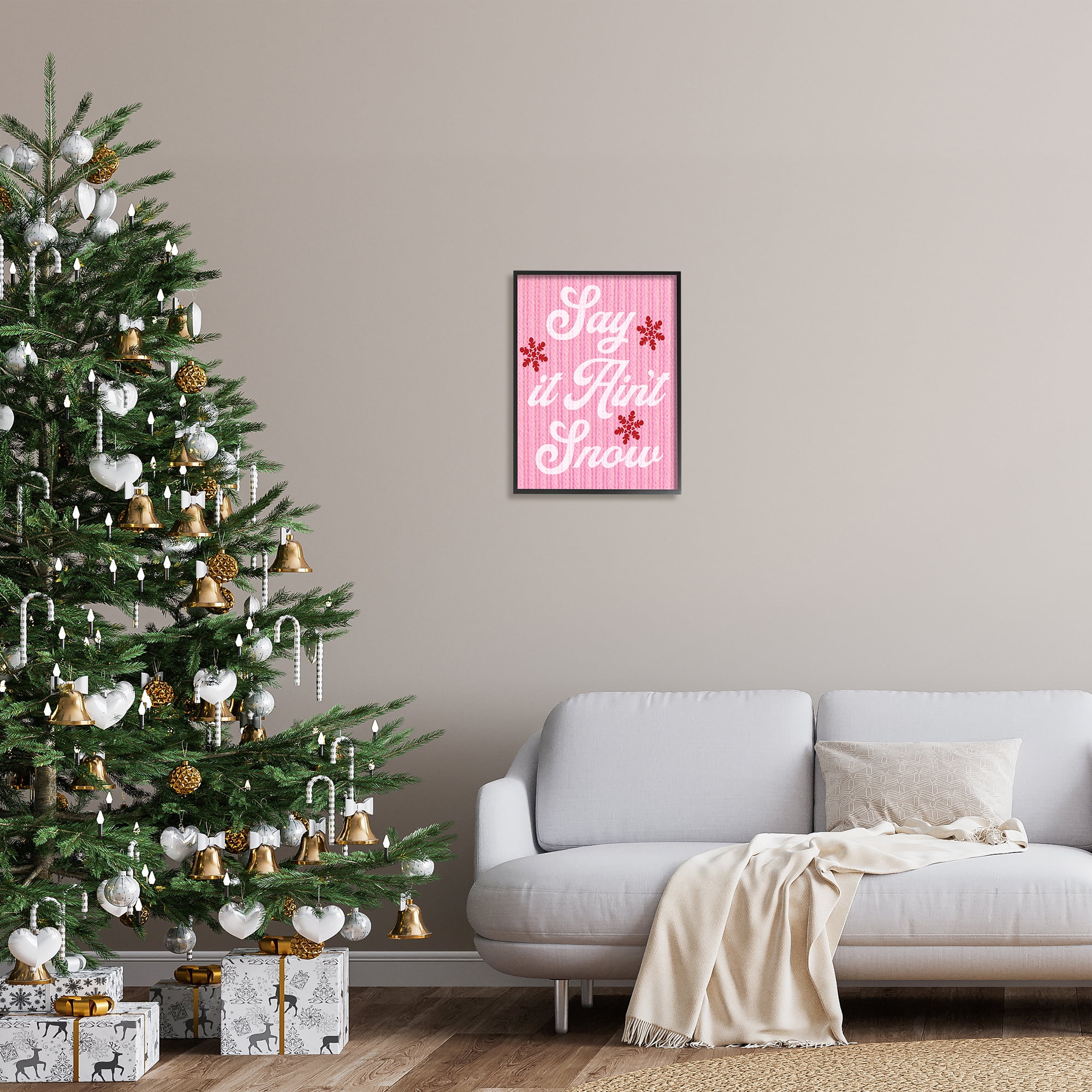 Stupell Industries Pink Say It Ain't Snow Holiday Painting Black Framed Art Print Wall Art, 16 x 20