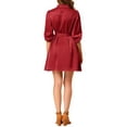 thumbnail image 3 of INSPIRE CHIC Junior's Half Sleeve Waist Belted Button Down Point Collar Shirt Dress, 3 of 5