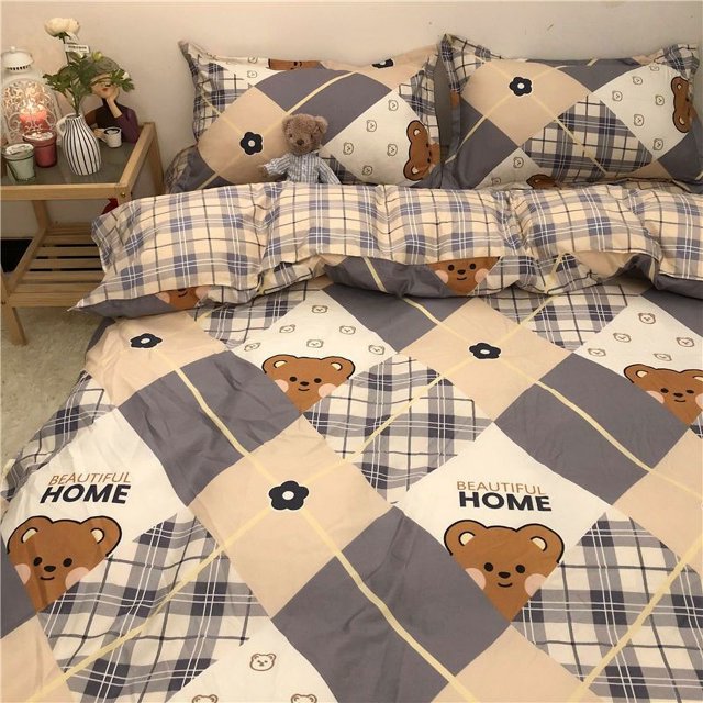Korean Ins Black Flower Bedding Set Girl Orange Princess Style Sheet Cover Trellis Polyester Soft Bedclothes For Gitls Gift