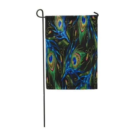Decorative Feather Flags SIDONKU Colorful Floral Peacock Feathers Classical Beautiful of Tails Green Garden Flag Decorative Flag House Banner 12x18 inch ()