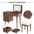 thumbnail image 5 of 39" Retro Vanity Desk with Mirror and  LED Lights, Dressing Table with Flip-Top Tabletop, Vanity Desk with 3 Storage Drawers, 10 Compartments, Makeup Vanity Set for Home, Walnut, 5 of 9