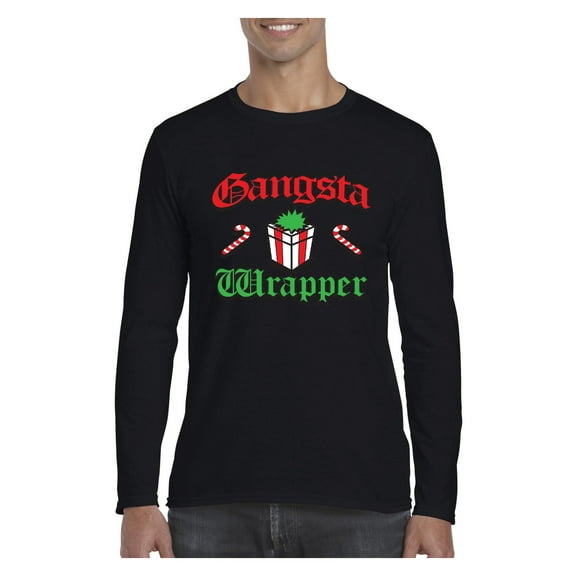 MmF - Mens Long Sleeve T-Shirts - Christmas Gangsta Wrapper